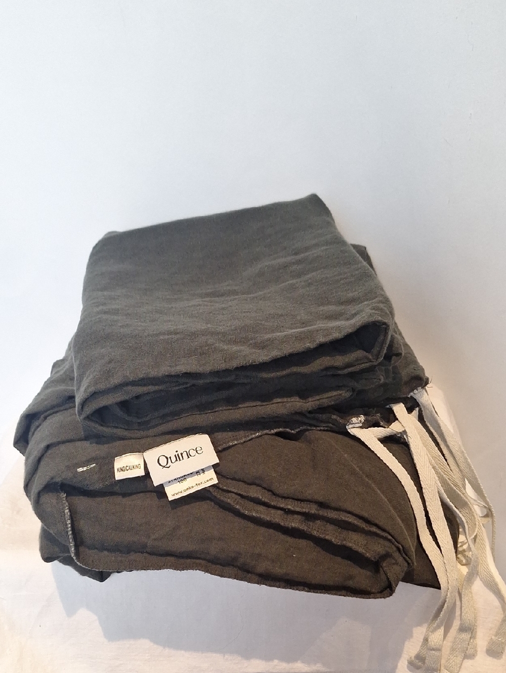 Quince Olive Green 100% Linen King Duvet And 2 Pillow Shams